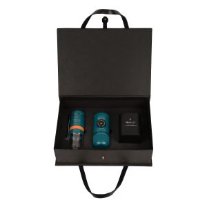 پک هدیه نفیس دو شامل قهوهساز، آسیاب دستی و بانکه قهوه