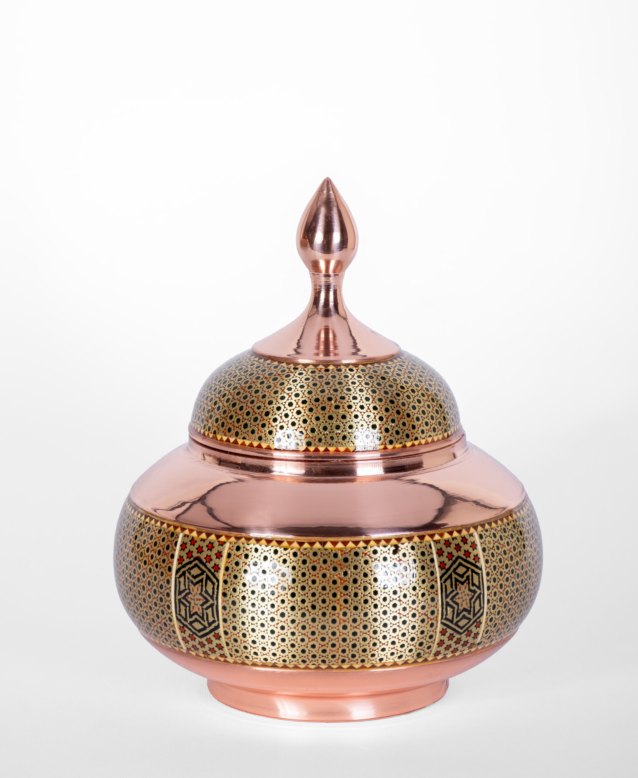 قندان مسی خاتم‌کاری دست‌ساز ایرانی