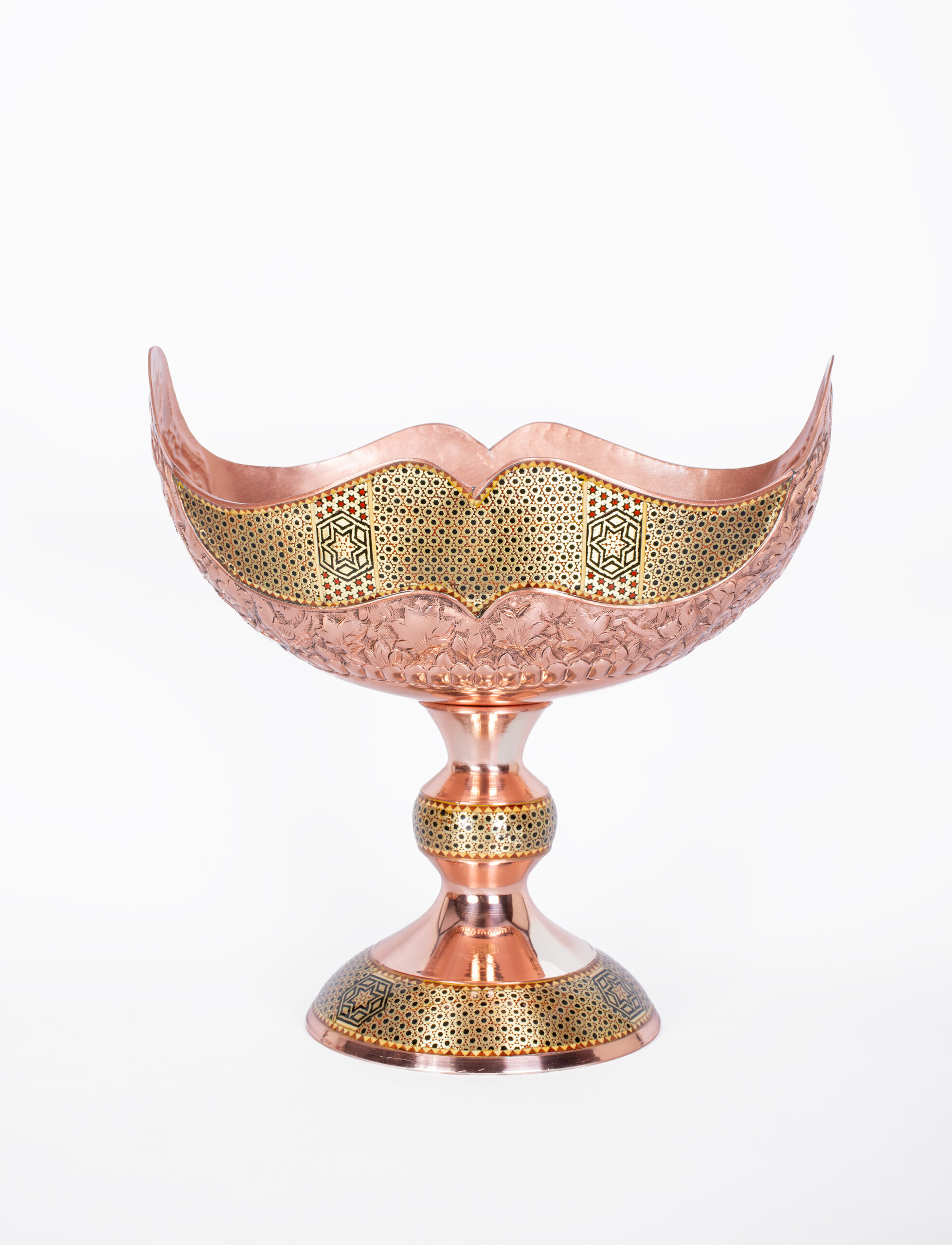 کشکول مس و خاتم قلم‌کاری‌شده دست‌ساز ایرانی با طرح سنتی برای پذیرایی و دکور