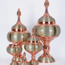 ظرف شکلات‌خوری مس و خاتم ایرانی مناسب دکوراسیون منزل