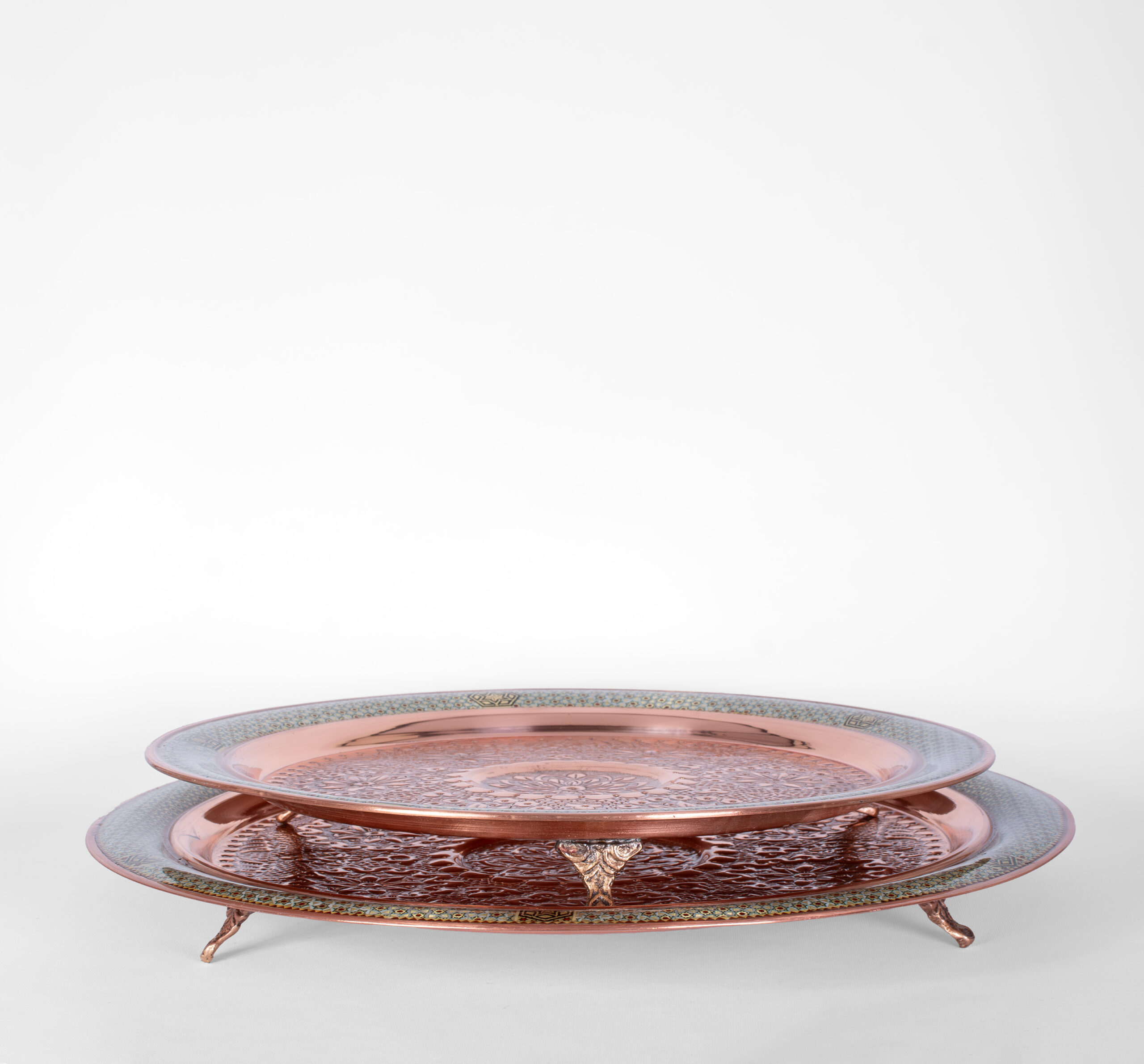 سینی سنتی پذیرایی با خاتم‌کاری و قلم‌کاری