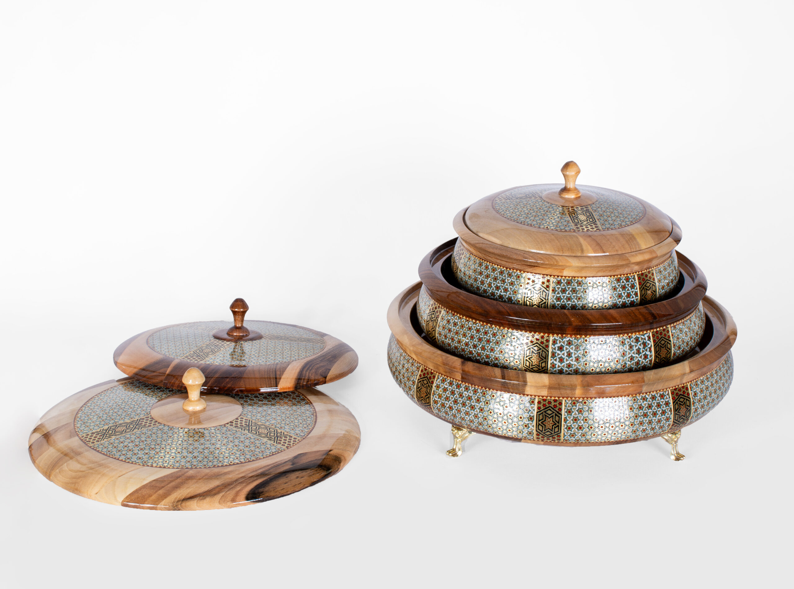 ظرف سرو گز و شکلات خاتم‌کاری شد کار دست