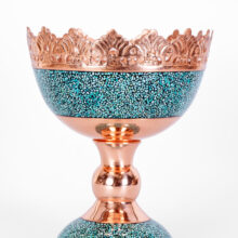 آجیل خوری فیروزه‌کوب ساخته‌شده از مس و فیروزه طبیعی با طراحی سنتی و دست‌ساز