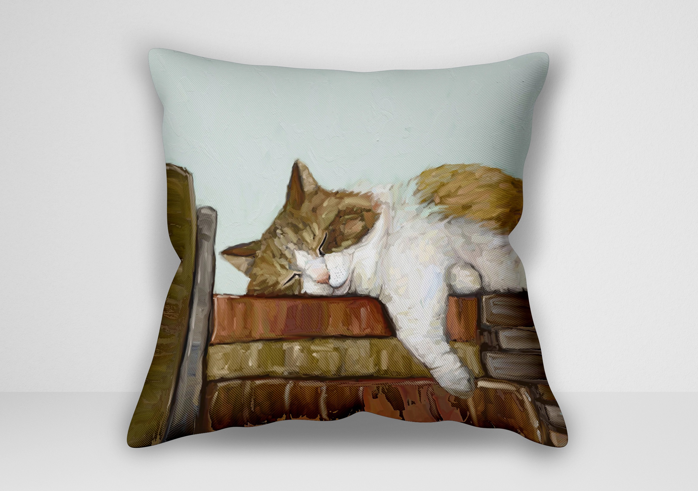 کوسن نقاشی گربه روی کتابها ۳ اثر کتی والترز کوسن نقاشی گربه روی کتابها ۳ اثر کتی والترز