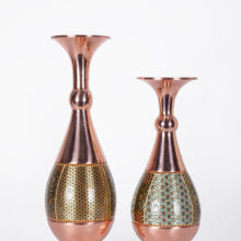 گلدان هنری ایرانی با ترکیب فلز مس و هنر خاتم‌کاری