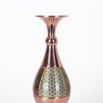 گلدان مس و خاتم مدل صراحی دست‌ساز با طرح خاتم‌کاری ایرانی