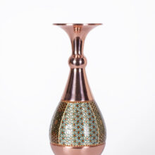 گلدان مس و خاتم مدل صراحی دست‌ساز با طرح خاتم‌کاری ایرانی